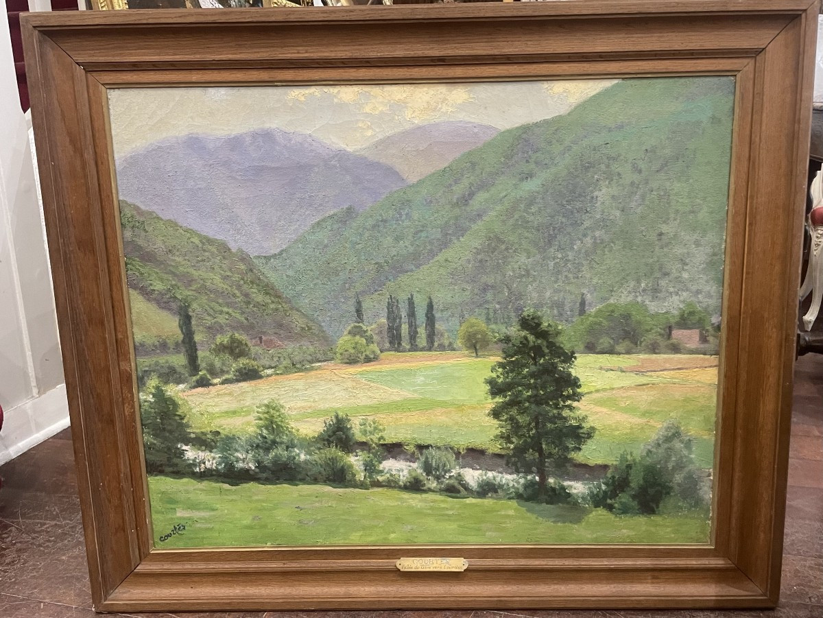 Auguste Courtès (XIXᵉ–XXᵉ siècle) – 'La vallée du Gave vers Lourdes' - huile sur toile