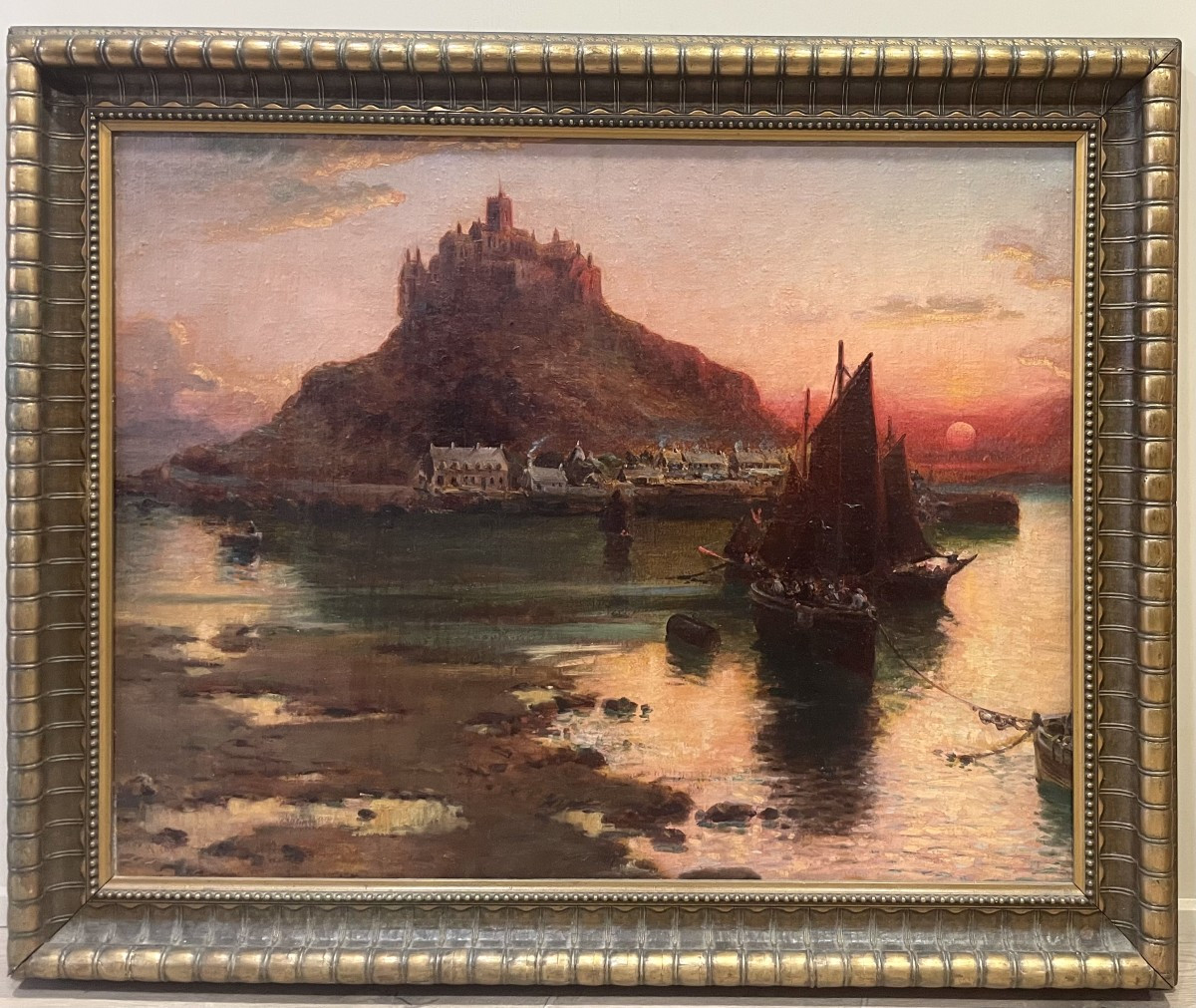 William Cox "fishing Boats At Sunset At Mont Saint-michel" Oil On Canvas