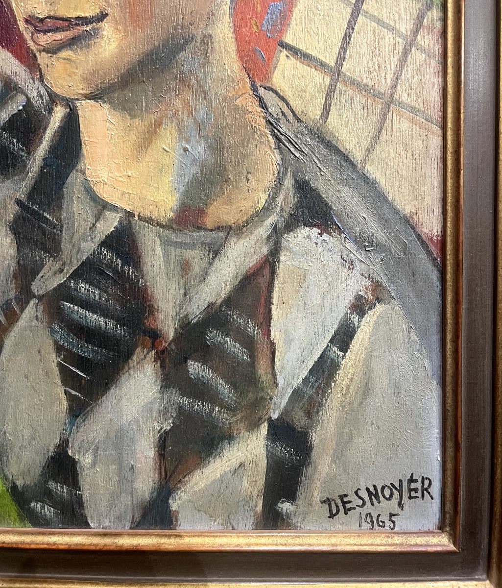 François Desnoyer (1894-1972) - Portrait Of Nicole Valentini, 1965 - Oil On Panel. -photo-4