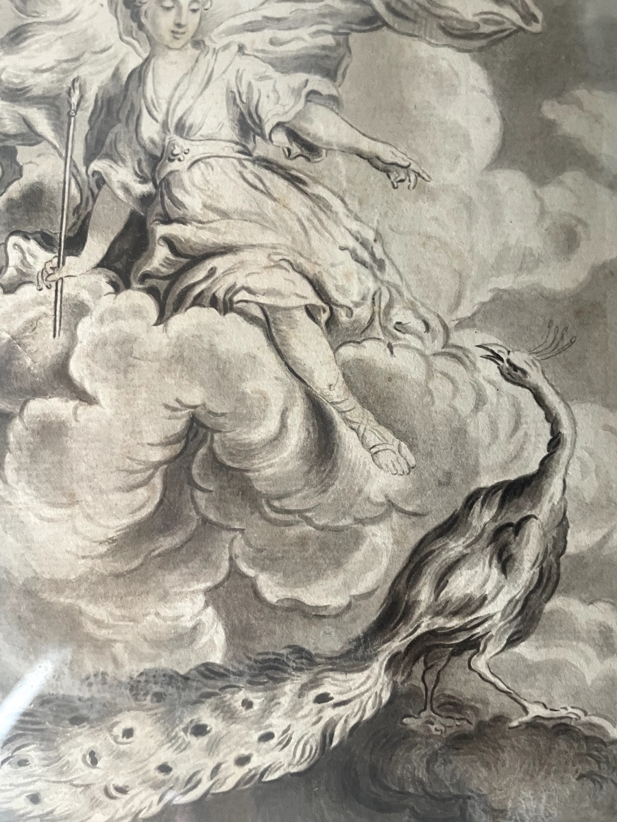 École Française du XVIIIᵉ siècle – Le Paon se plaignant à Junon – Dessin-photo-4