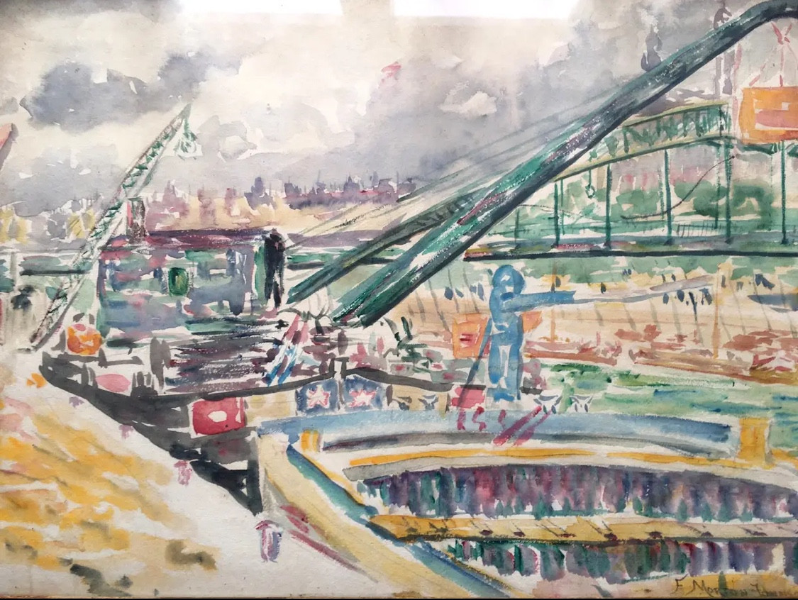 Francis Morton-Johnson (1878–1931) – Péniche sur un port parisien au viaduc d’Austerlitz -photo-2