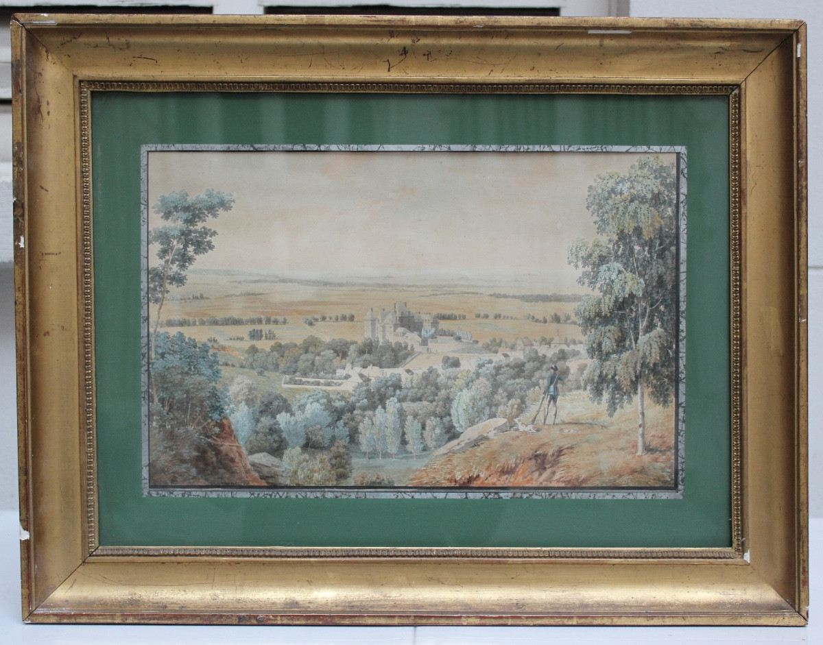 Jean Lubin Vauzelle (1776-1839) – Vue du château de Roucy (Aisne) – Aquarelle
