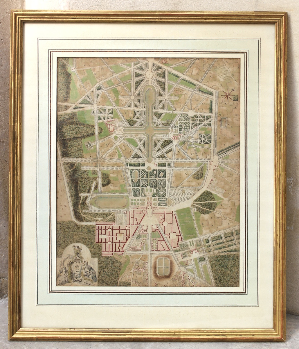 French School, 18th Century – Plan Of Versailles, 1768 – Ink And Watercolor-photo-2