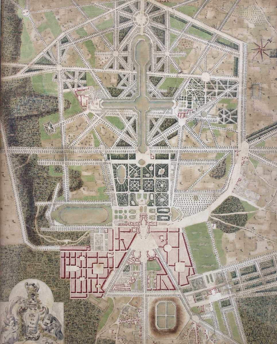 French School, 18th Century – Plan Of Versailles, 1768 – Ink And Watercolor
