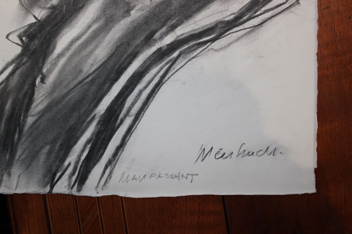 Claude Weisbuch – Portrait Of Guy De Maupassant – Charcoal-photo-1