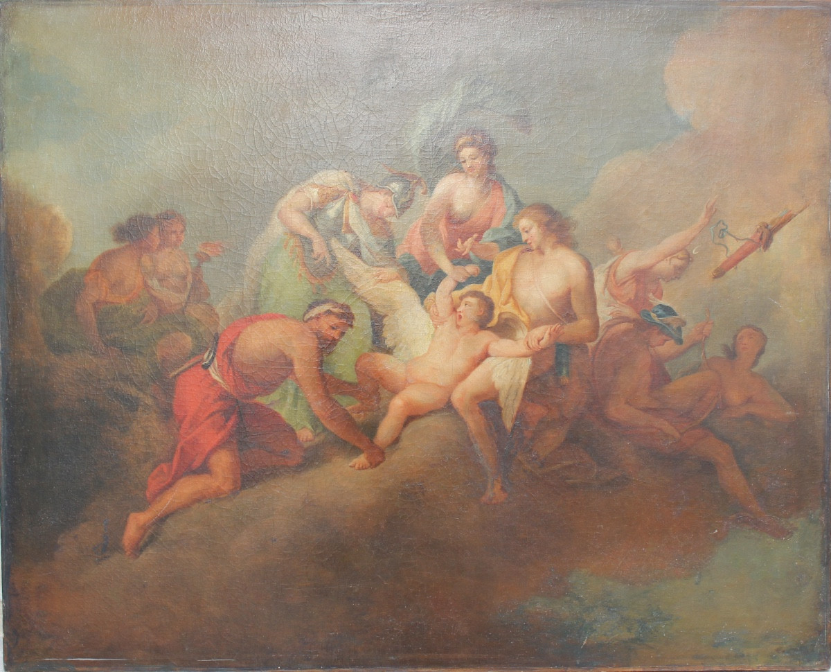 French School, 19th Century – The Gods Clipping Cupid's Wings – Oil On Canvas