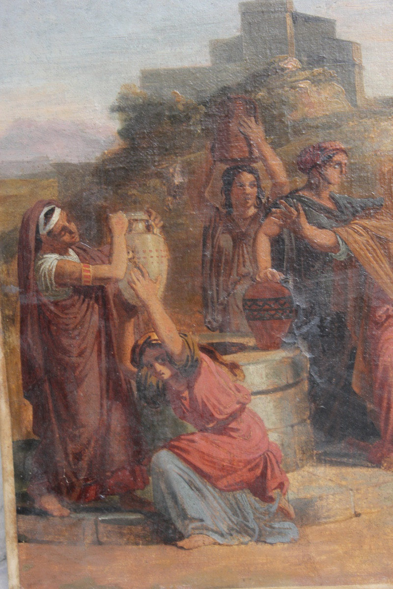 École française du XIXe s. - Moïse défendant les filles de Jéthro au puits - Huile sur toile-photo-3