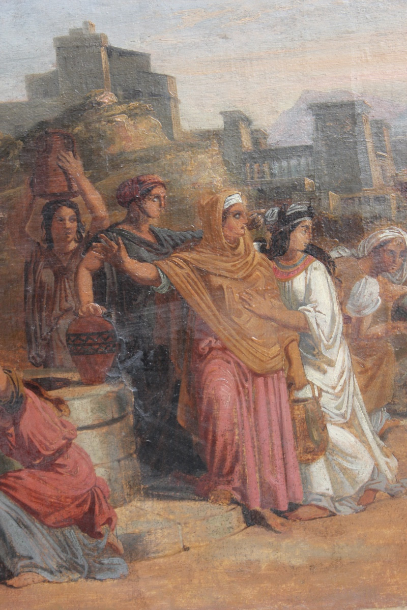 École française du XIXe s. - Moïse défendant les filles de Jéthro au puits - Huile sur toile-photo-4