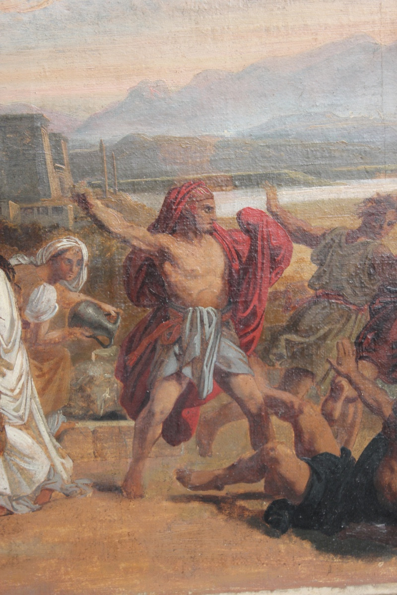 École française du XIXe s. - Moïse défendant les filles de Jéthro au puits - Huile sur toile-photo-1