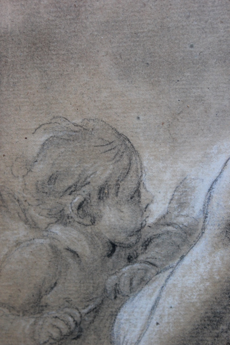 François Boucher - Vénus et l’Amour  - Crayon rehaussé à la craie-photo-3