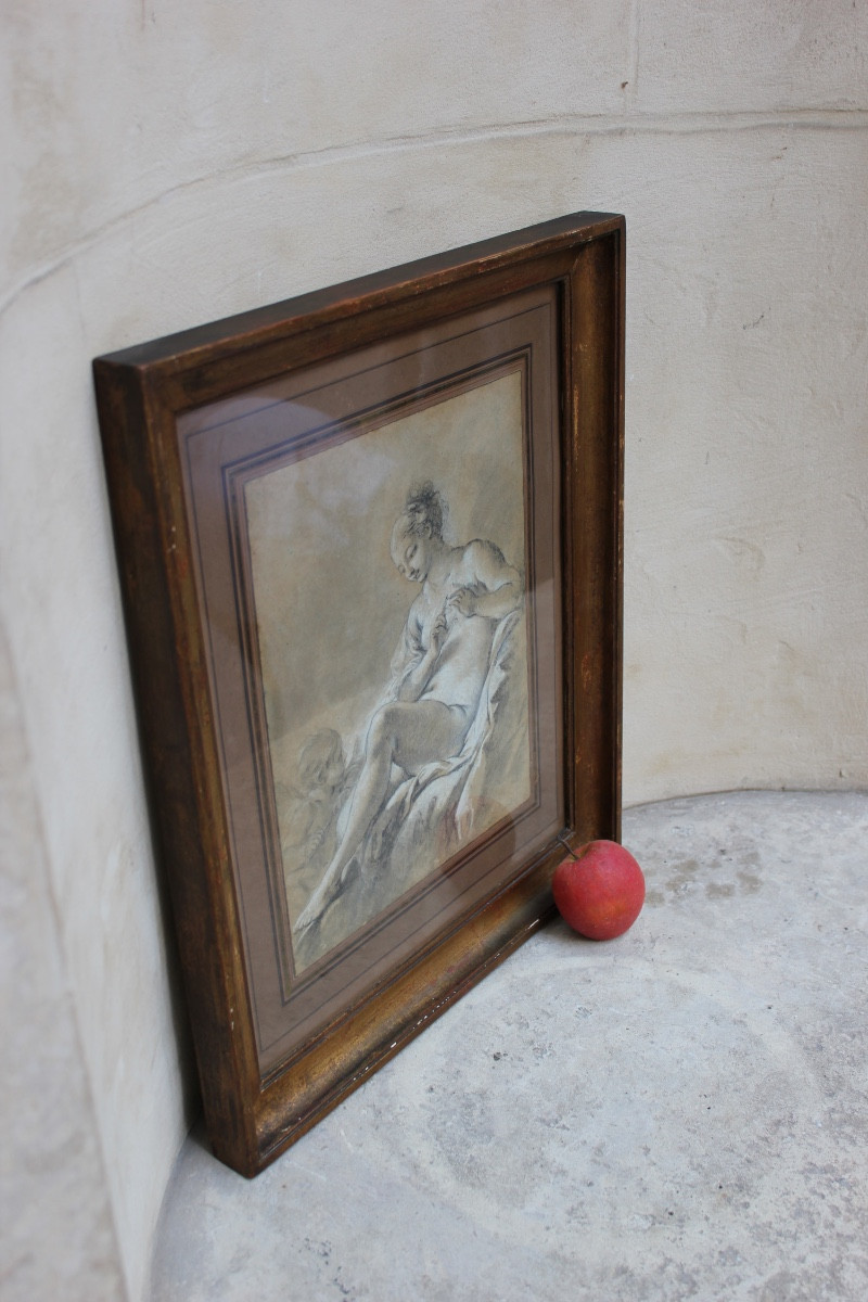 François Boucher - Vénus et l’Amour  - Crayon rehaussé à la craie-photo-5