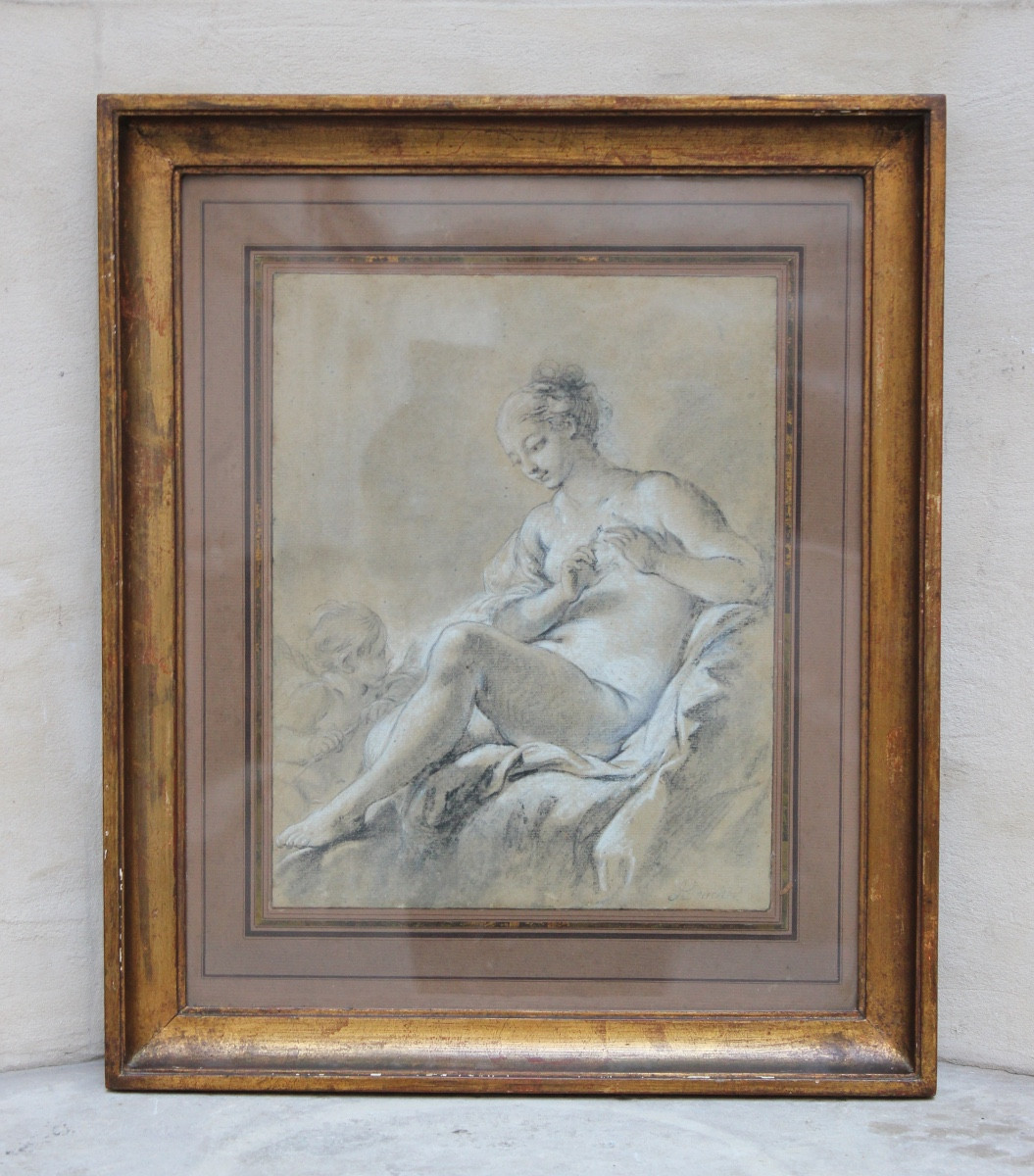 François Boucher - Vénus et l’Amour  - Crayon rehaussé à la craie