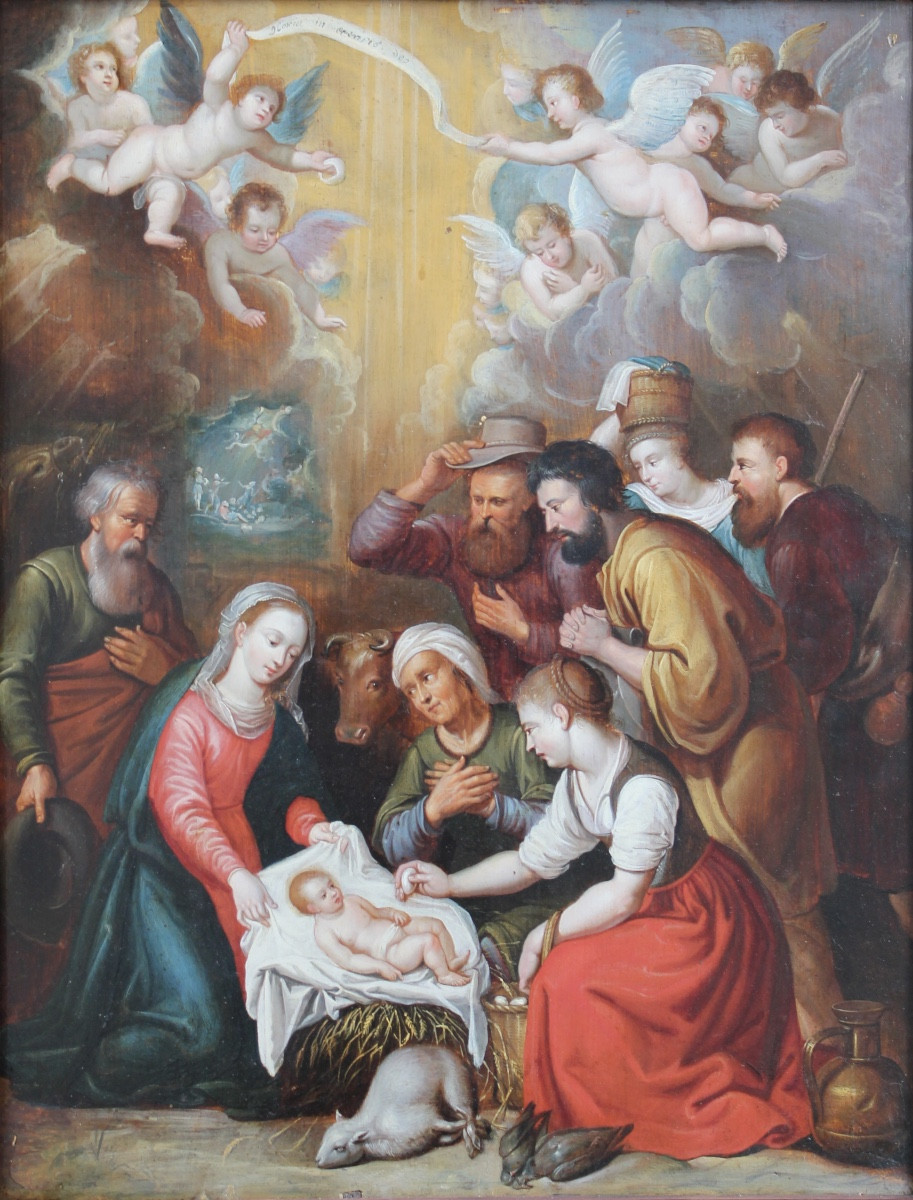 Flemish School Of The XVIIᵉ Century, After Rubens - The Adoration Of The Shepherds - Oil On Panel-photo-2
