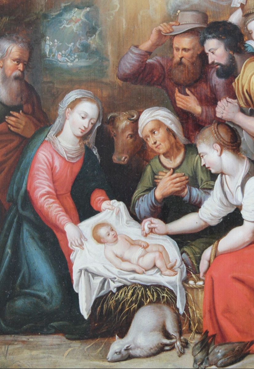 Flemish School Of The XVIIᵉ Century, After Rubens - The Adoration Of The Shepherds - Oil On Panel-photo-3