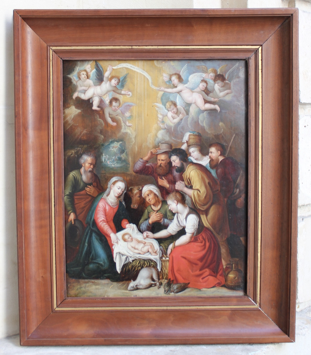 Flemish School Of The XVIIᵉ Century, After Rubens - The Adoration Of The Shepherds - Oil On Panel