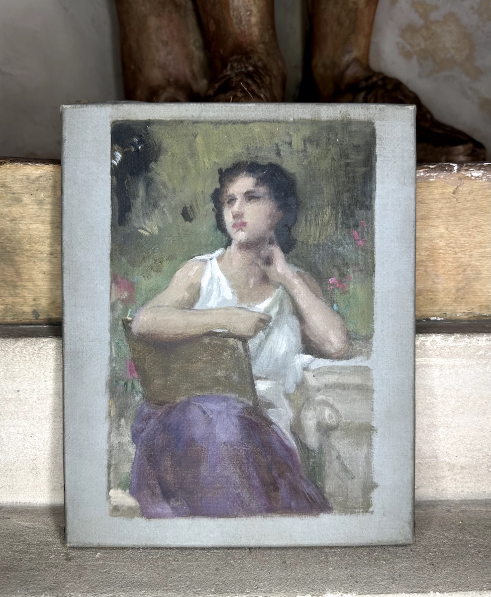 William Bouguereau - Study For 'inspiration' - Oil On Canvas-photo-2