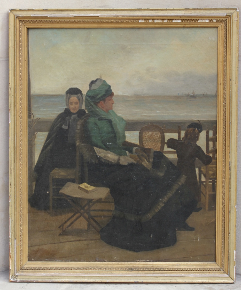 Alfred Stevens (attribué à) – La grand-mère, la mère et l’enfant à Sainte-Adresse 