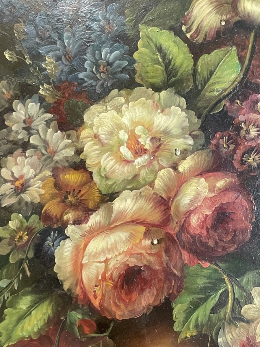 École Française du XIX siècle - Nature mort, le bouquet de fleurs - Huile sur panneau -photo-2