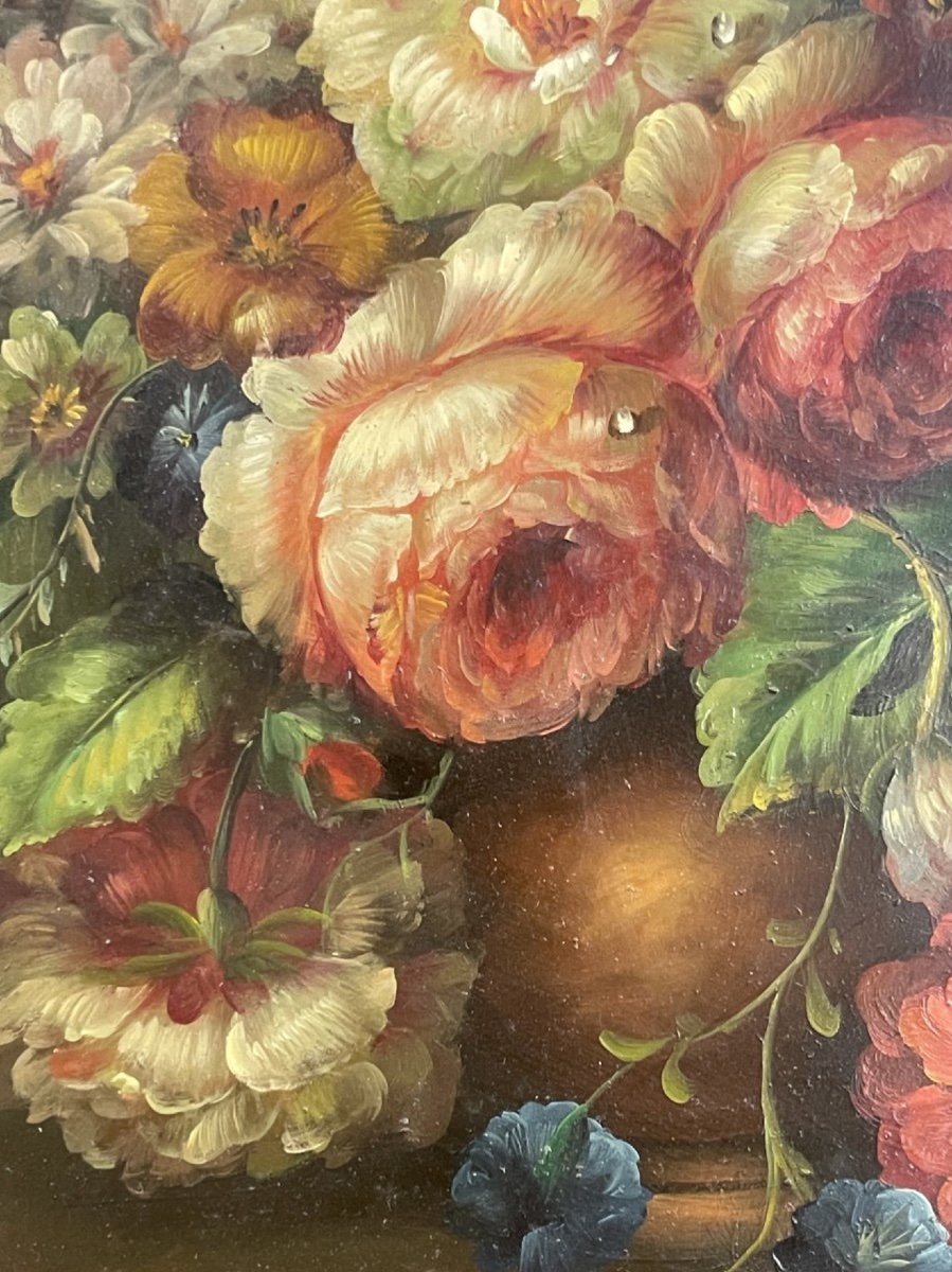 École Française du XIX siècle - Nature mort, le bouquet de fleurs - Huile sur panneau -photo-3