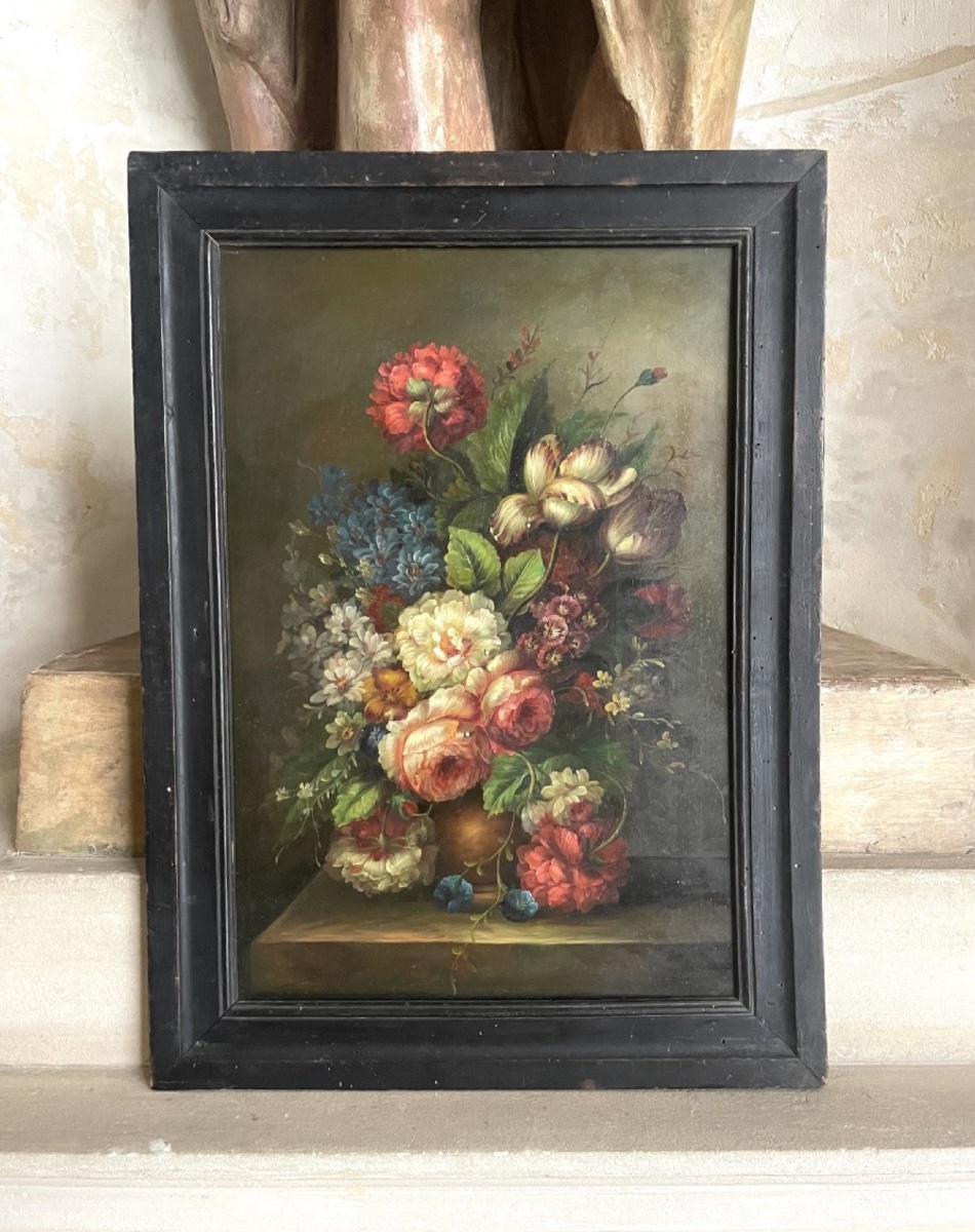 École Française du XIX siècle - Nature mort, le bouquet de fleurs - Huile sur panneau 
