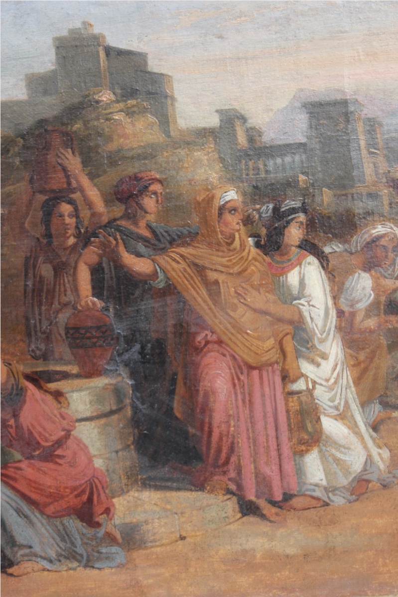 École française du XIXe s. - Moïse défendant les filles de Jéthro au puits - Huile sur toile -photo-4