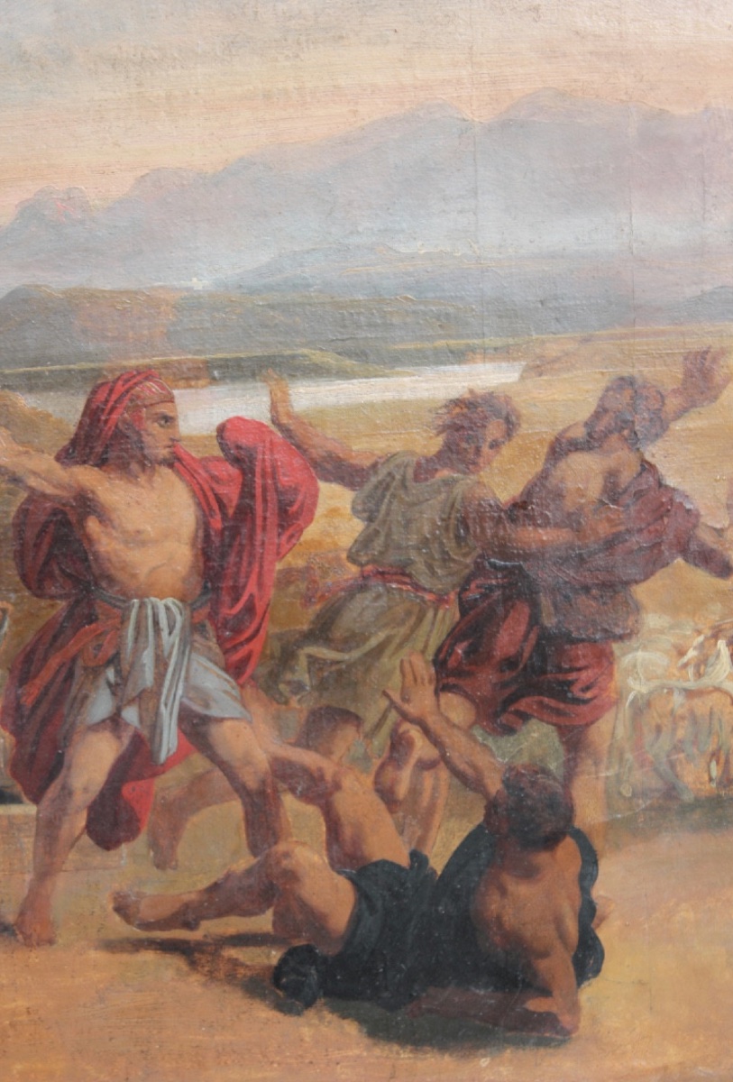 École française du XIXe s. - Moïse défendant les filles de Jéthro au puits - Huile sur toile -photo-2