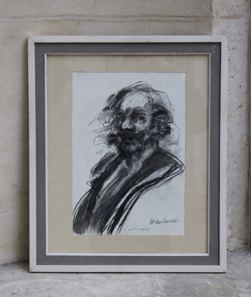 Claude Weisbuch - Portrait de Guy de Maupassant - Fusain