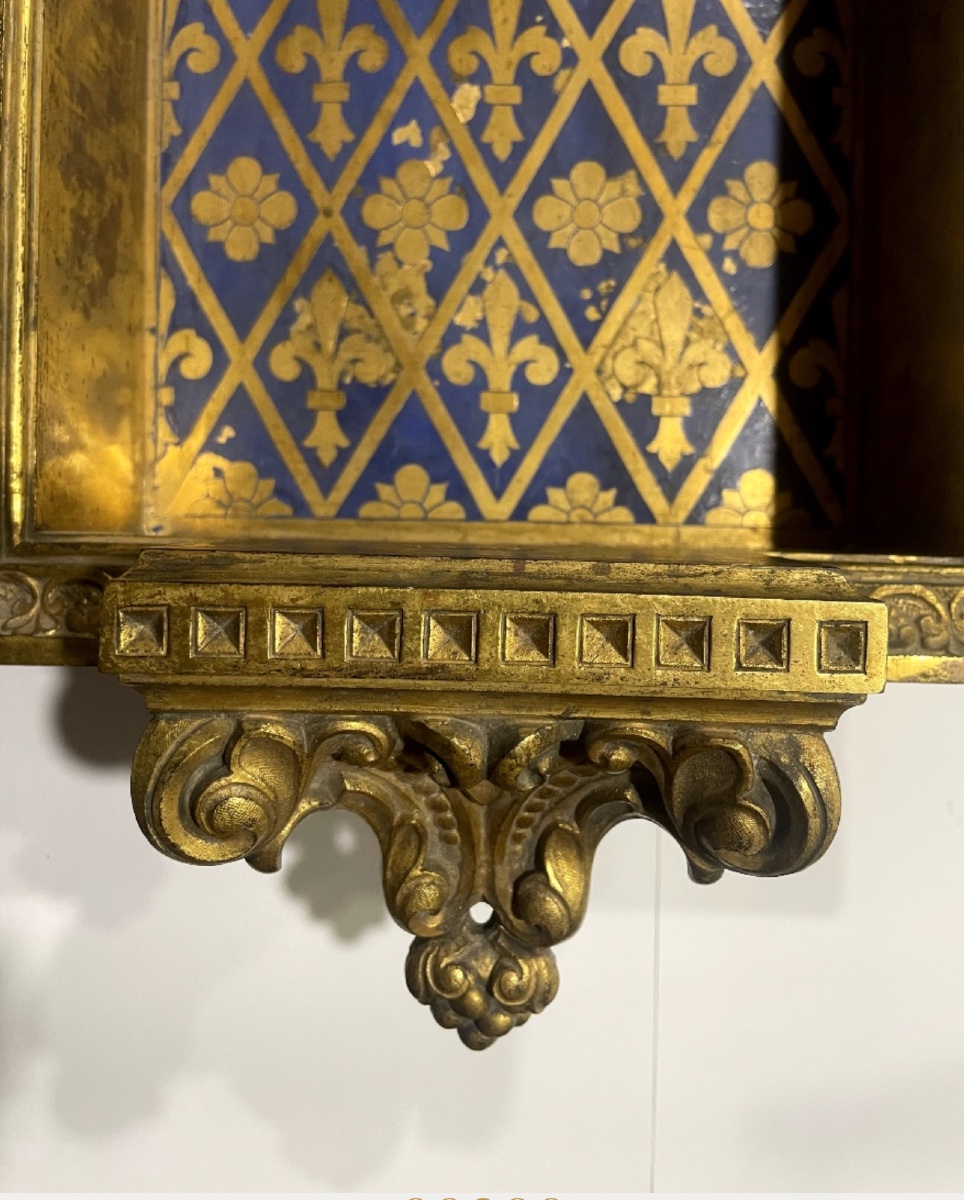 Niche fleurdelisée du XIXe siècle en bronze a patine dorée -photo-3