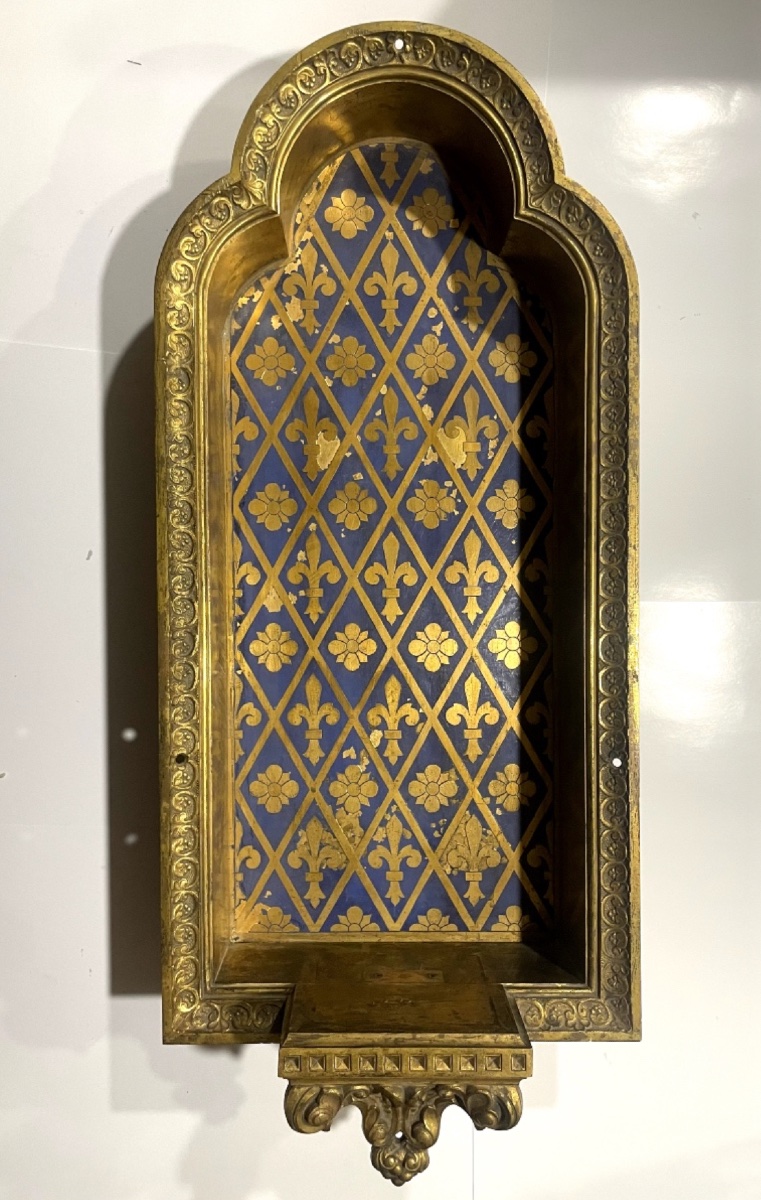 Niche fleurdelisée du XIXe siècle en bronze a patine dorée 
