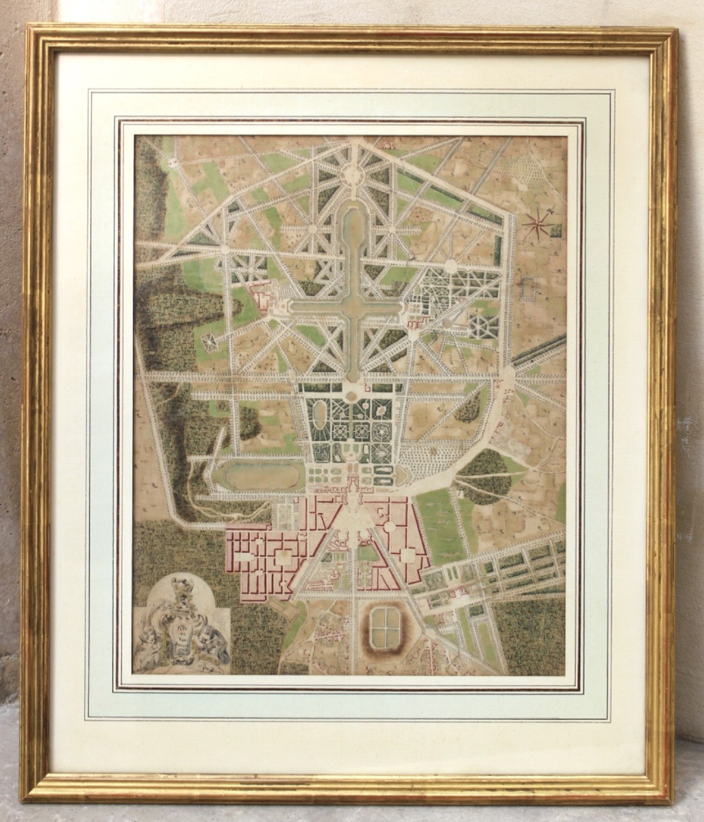 École française du XVIIIe siècle - Plan de Versailles, 1768 - Encre et aquarelle 