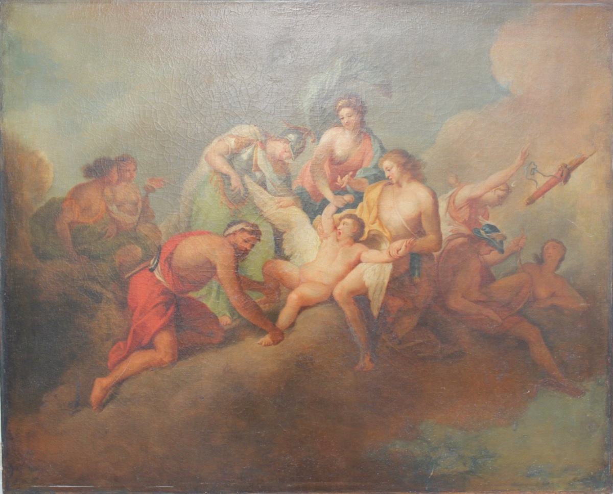 École française du XIXe siècle - Les dieux coupant les ailes de Cupidon - Huile sur toile -photo-2