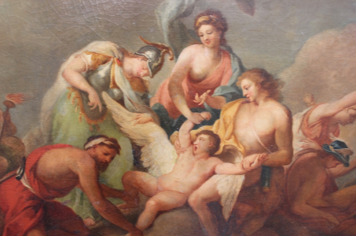 École française du XIXe siècle - Les dieux coupant les ailes de Cupidon - Huile sur toile -photo-3