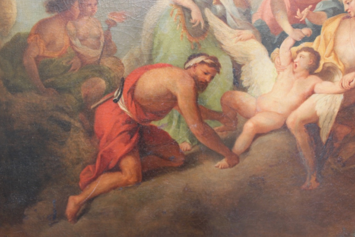 École française du XIXe siècle - Les dieux coupant les ailes de Cupidon - Huile sur toile -photo-4