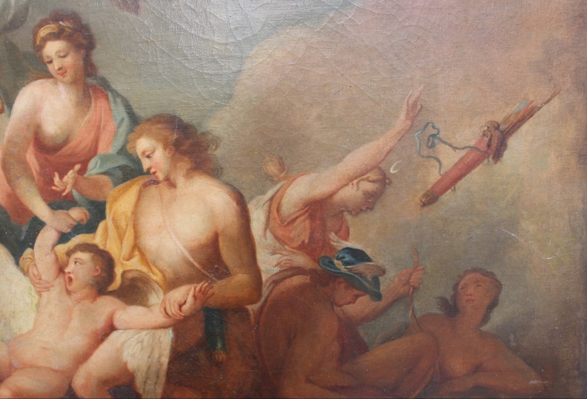 École française du XIXe siècle - Les dieux coupant les ailes de Cupidon - Huile sur toile -photo-1