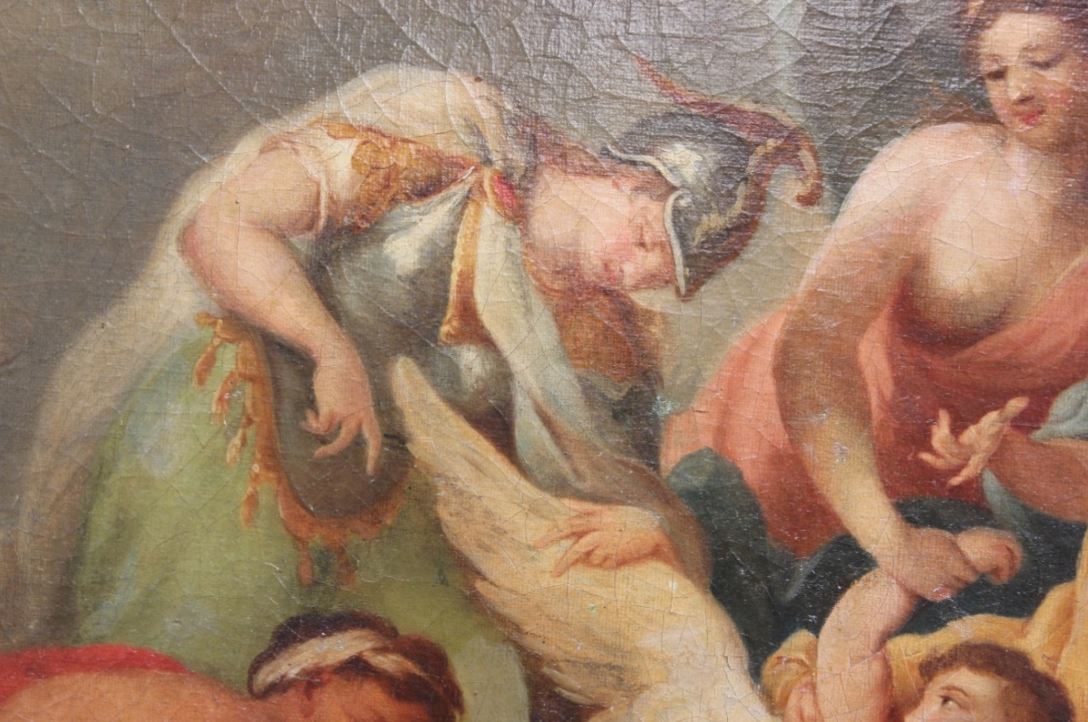 École française du XIXe siècle - Les dieux coupant les ailes de Cupidon - Huile sur toile -photo-2