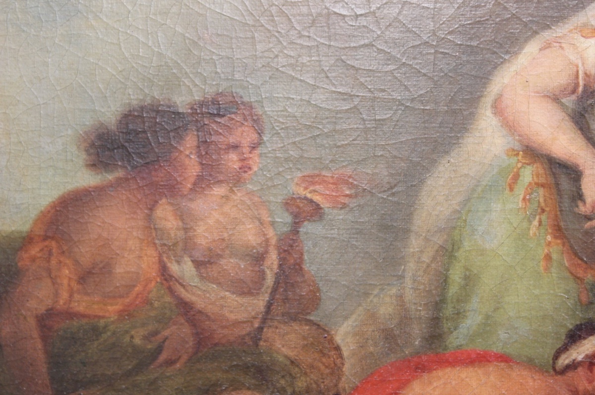 École française du XIXe siècle - Les dieux coupant les ailes de Cupidon - Huile sur toile -photo-3