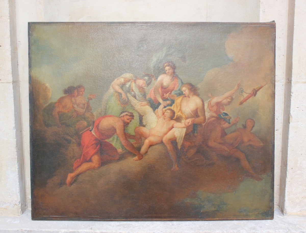 École française du XIXe siècle - Les dieux coupant les ailes de Cupidon - Huile sur toile 