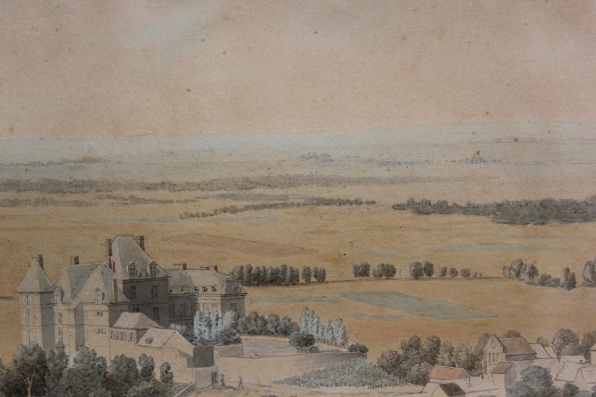 Jean Lubin Vauzelle - View Of Roucy Castle (aisne) - Watercolor-photo-1