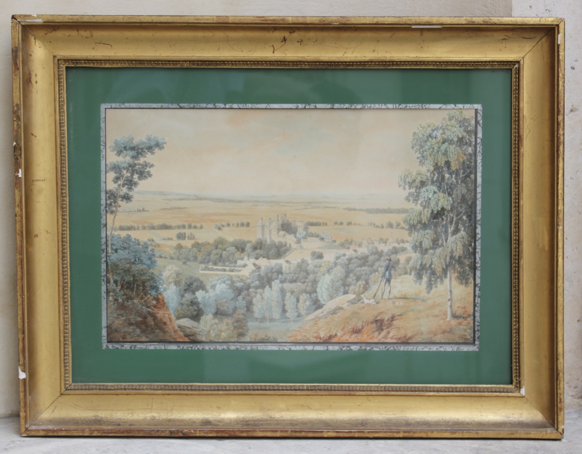 Jean Lubin Vauzelle - View Of Roucy Castle (aisne) - Watercolor