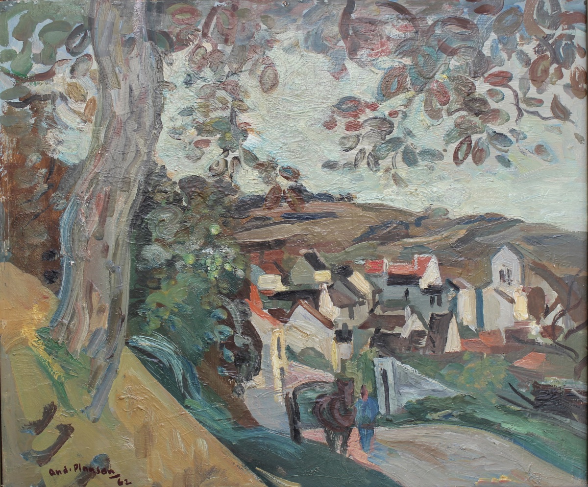 André Planson - Vue du village de Crouttes (près de lisieux) - Huile sur toile -photo-2