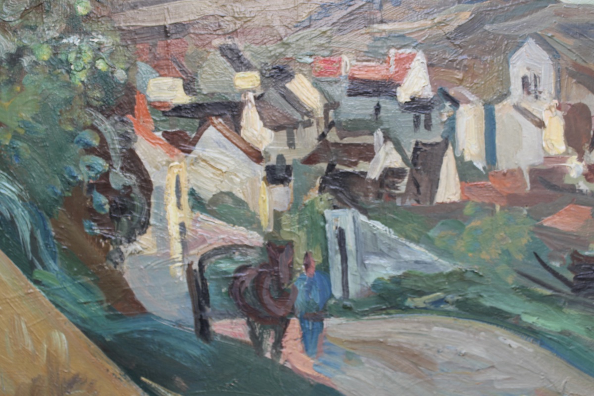 André Planson - Vue du village de Crouttes (près de lisieux) - Huile sur toile -photo-1