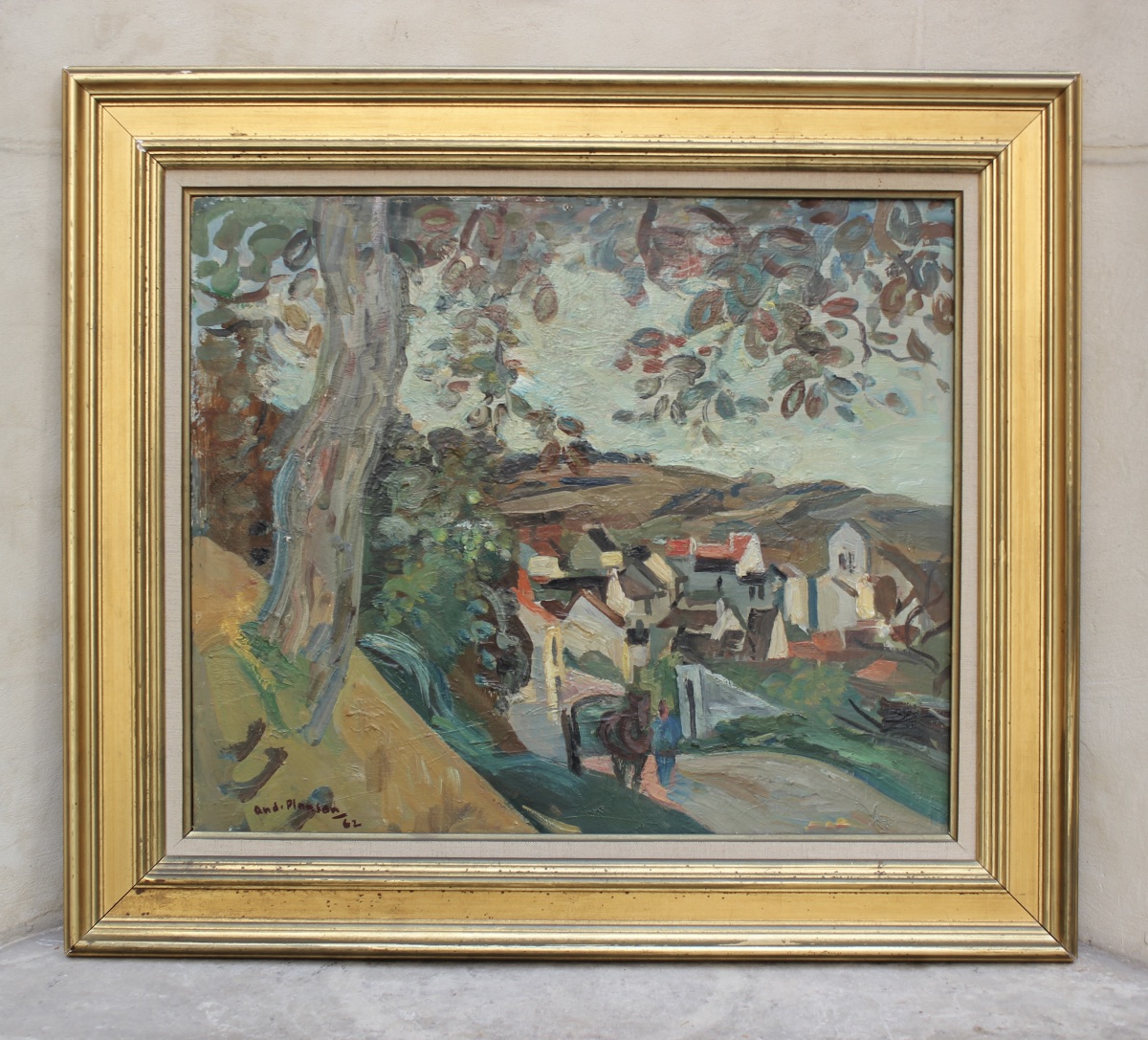 André Planson - Vue du village de Crouttes (près de lisieux) - Huile sur toile 