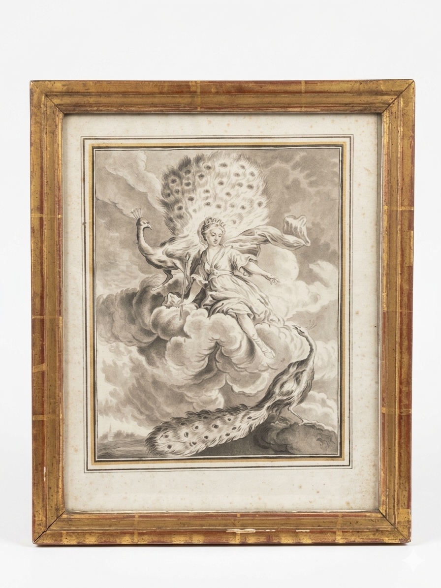 18th-century French School - The Peacock Complaining To Juno - Drawing On Paper