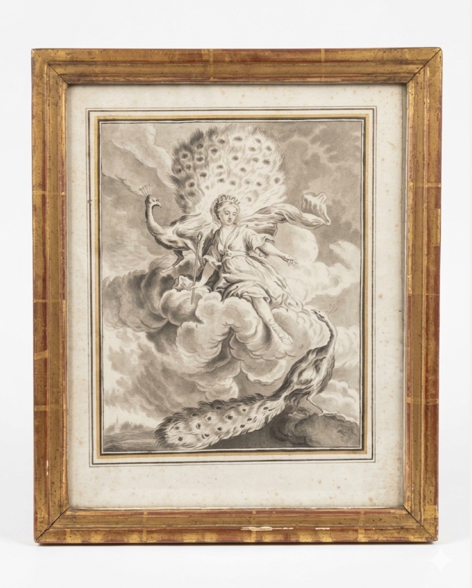 18th-century French School — The Peacock Complaining To Juno — Drawing On Paper-photo-2