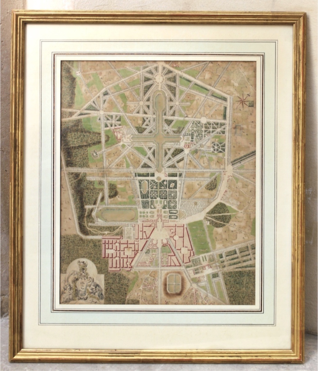 18th-century French School - Map Of Versailles, 1768 - Ink And Watercolor