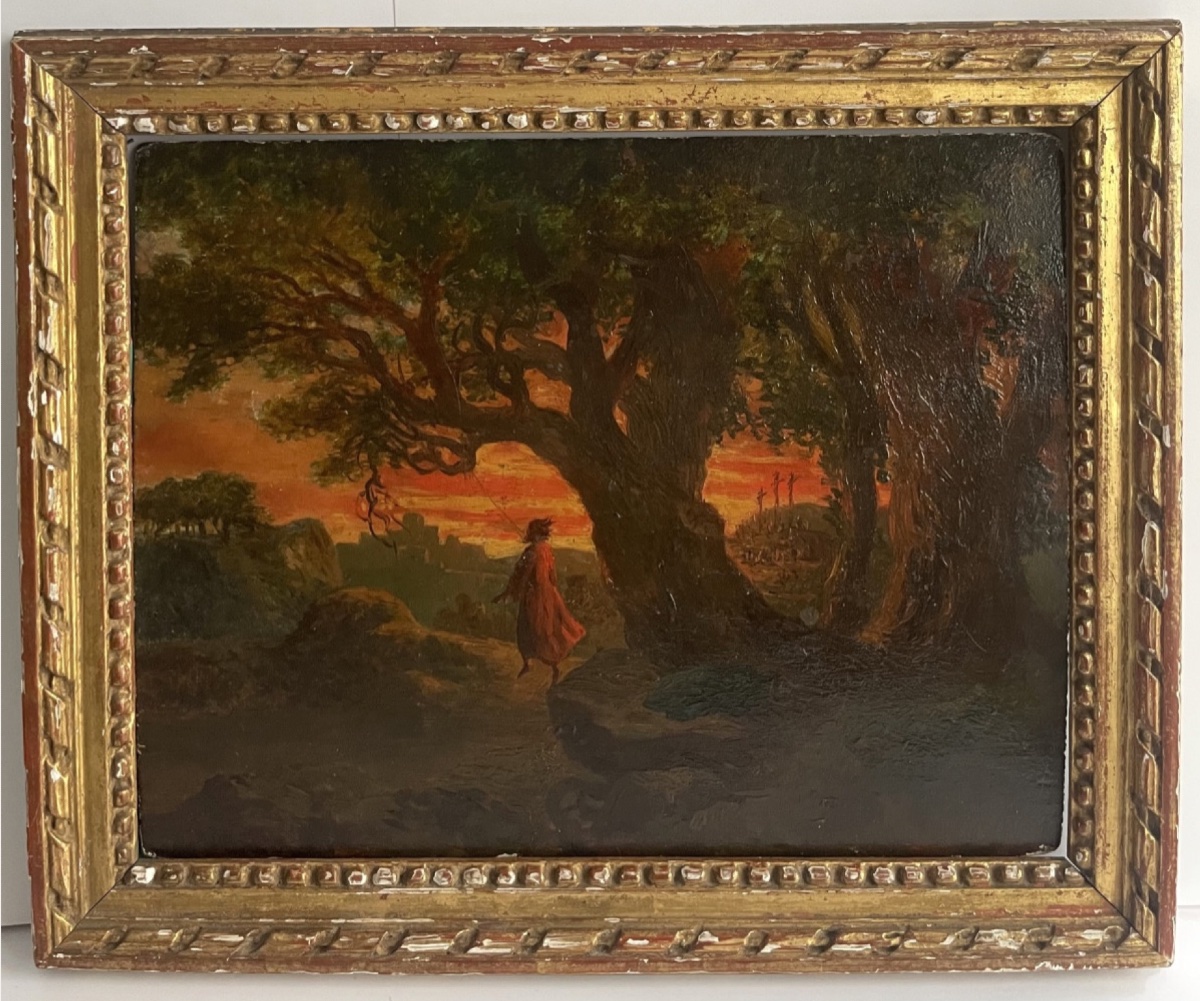 École française du XIXe s. - La mort de Judas - Huile sur panneau-photo-2