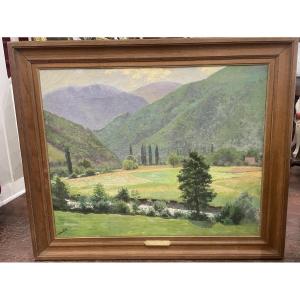 Auguste Courtès (XIXᵉ–XXᵉ siècle) – 'La vallée du Gave vers Lourdes' - huile sur toile