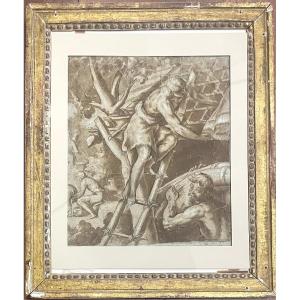 École espagnole du XVIIᵉ siècle – Les Chaumiers – Dessin à la plume, lavis brun et gouache.