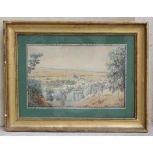 Jean Lubin Vauzelle - View Of Roucy Castle (aisne) - Watercolor