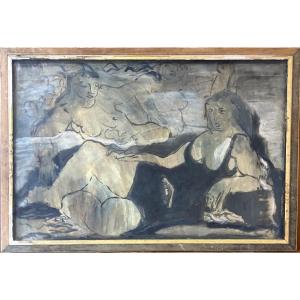 Jean Souverbie - Three Reclining Women - Oil On Canvas